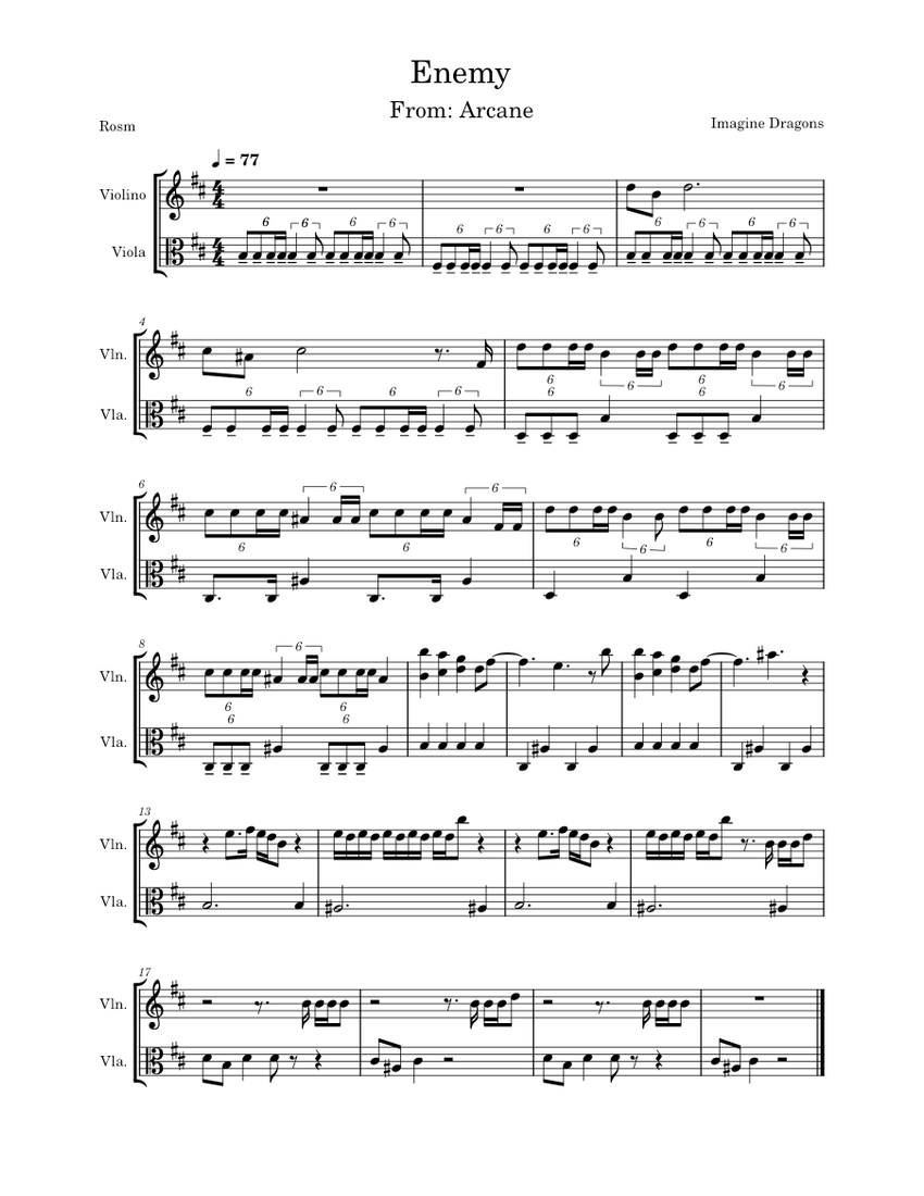 Enemy Sheet music for Violin, Viola (String Duet)