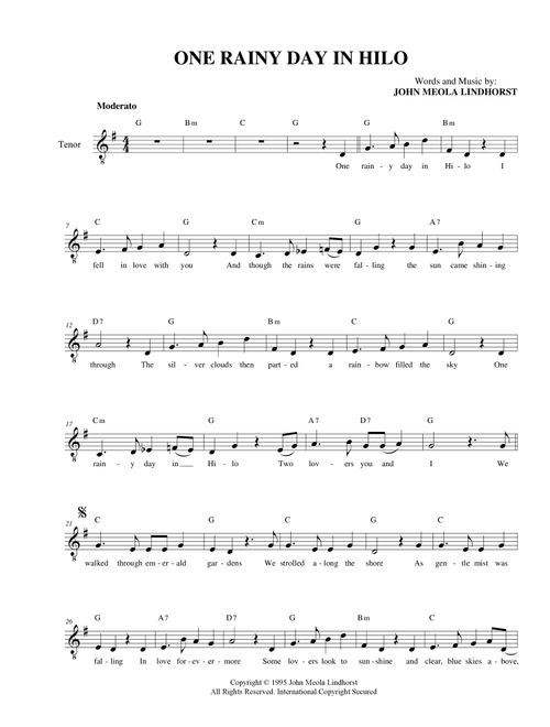 One Rainy Day in Hilo - John Meola Lindhorst (Lead Sheet - Fake Book)