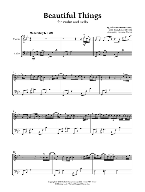 Beautiful Things (Arr. Henrique Oliveira) - Benson Boone (Instrumental Duet)