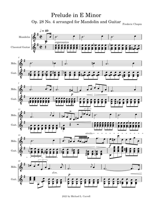 Prelude in E Minor Op28 No4 Chopin for Mandolin and Guitar