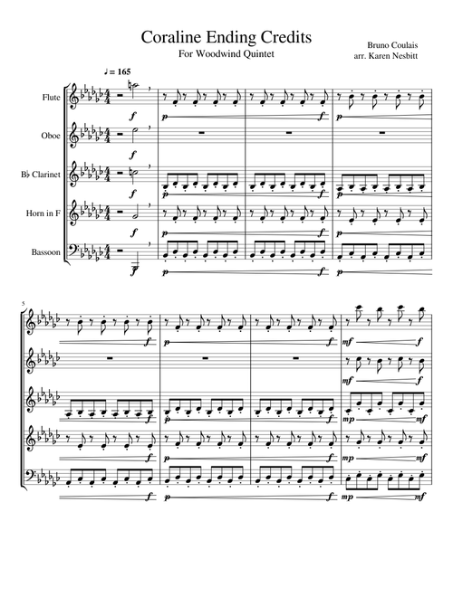Coraline Ending Credits - Arranged for Woodwind Quintet