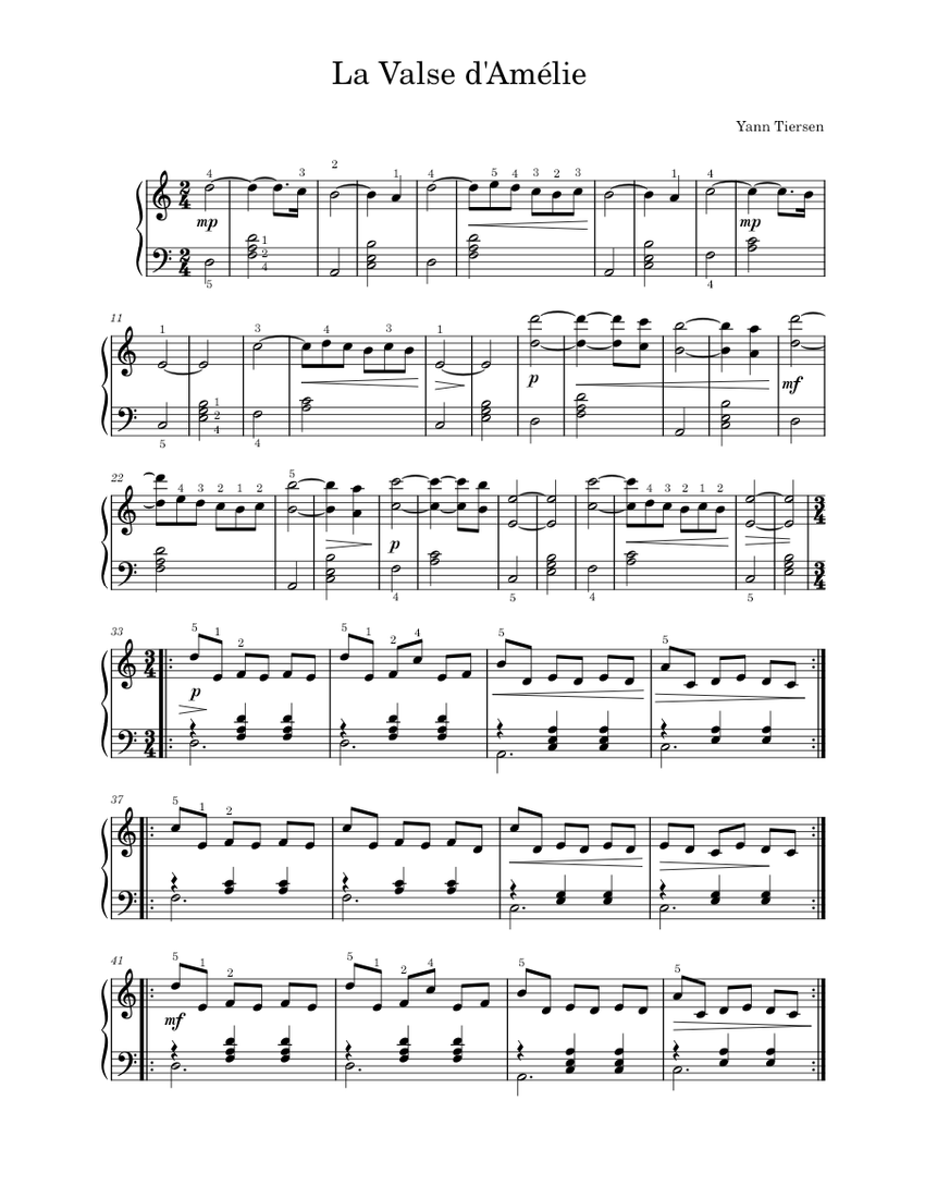 La Valse d'Amélie Yann Tiersen Sheet Music for Piano (Solo)