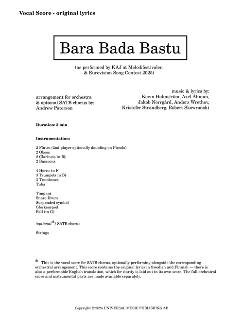 Bara Bada Bastu (Arr. Andrew Paterson) - Kaj (Choral, SATB)