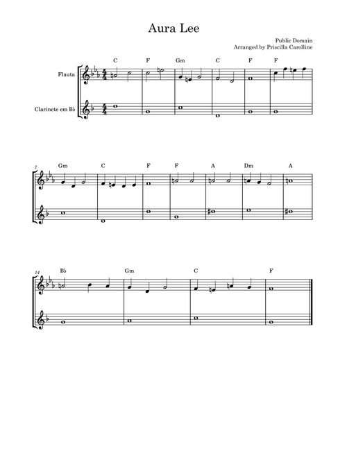 Aura Lee (Arr. Priscilla Carolline) - Traditional (Instrumental Duet)