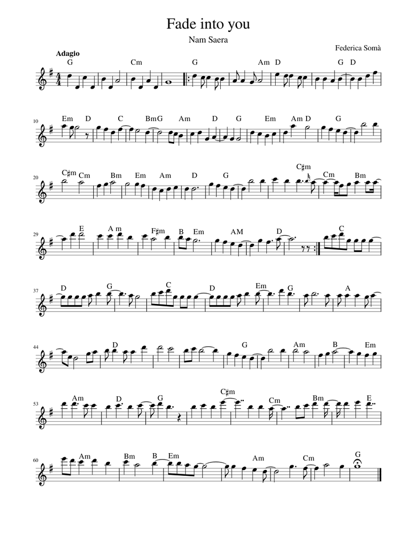 Fade Note Fade into you By Nam Saera from Clean with passion for now OST Sheet ...