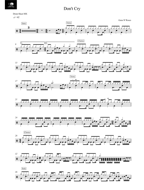 Don't Cry (Arr. Drum Sheet MX) - Guns N' Roses (Drums)