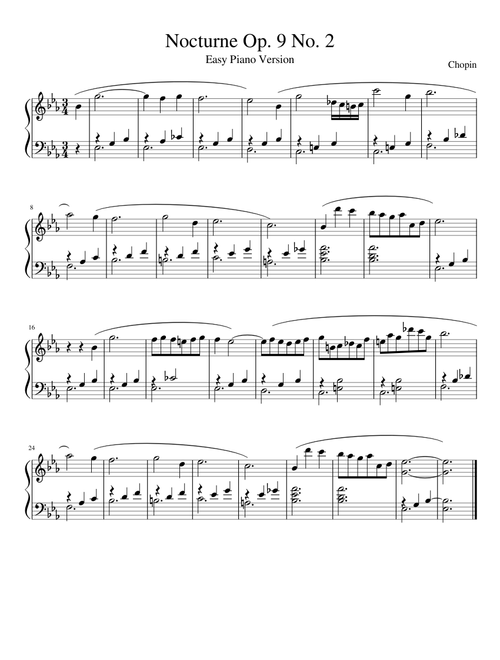 Nocturne Op 9 No 2 (Easy Piano Version)
