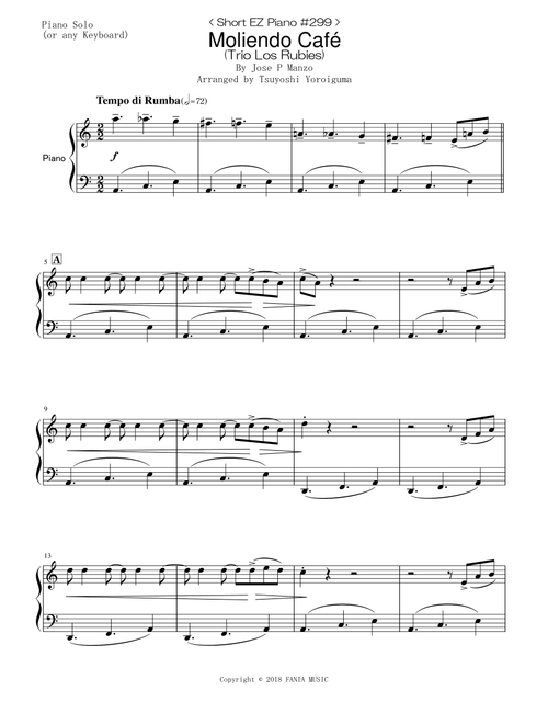 Moliendo Caf (Arr. Tsuyoshi Yoroiguma) - Trio Los Rubies (Easy Piano)