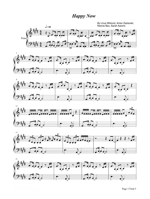 Happy Now (Arr. poon) - Zedd Feat Elley Duhé (Piano Solo)