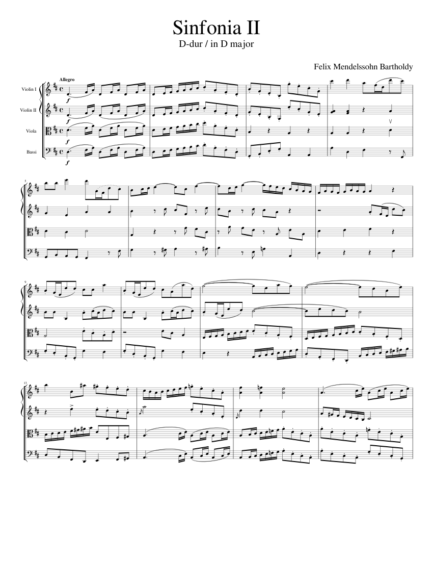 String Symphony No. 2 in D major M. 1 - Mendelssohn Sheet Music