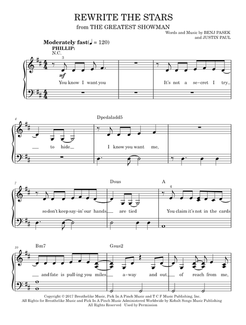 Rewrite The Stars (from The Greatest Showman) - Pasek & Paul, Zac Efron & Zendaya (Easy Piano)