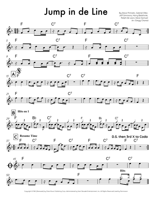 Jump In The Line (Arr. Gregg Charest) - Harry Belafonte (Lead Sheet - Fake Book)