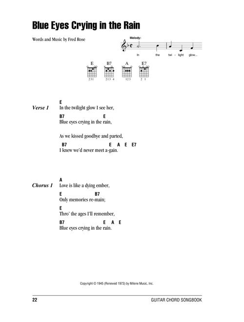 Blue Eyes Crying In The Rain - Willie Nelson, Elvis Presley (Guitar Chords-Lyrics)