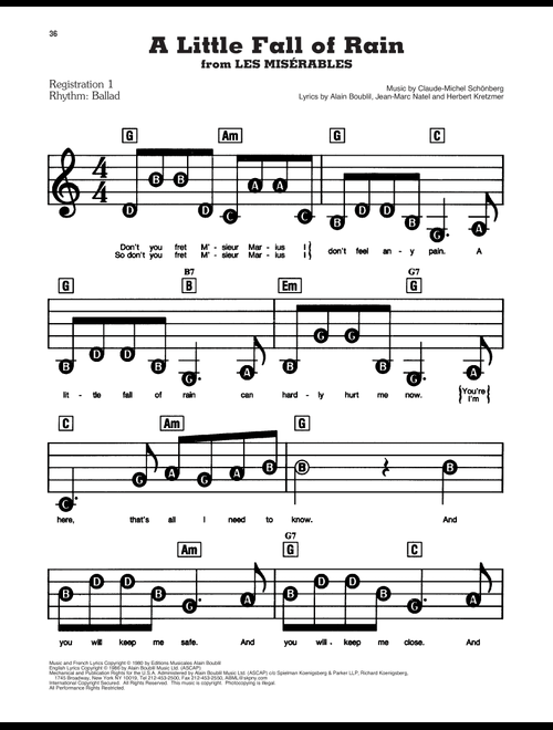 A Little Fall Of Rain (from Les Miserables) - Boublil & Schonberg, Alain Boublil, Jean-Marc Natel (E-Z Play Today)