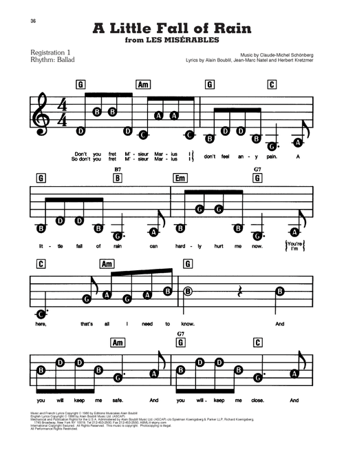 A Little Fall Of Rain (from Les Miserables) - Boublil & Schonberg, Alain Boublil, Jean-Marc Natel (E-Z Play Today)