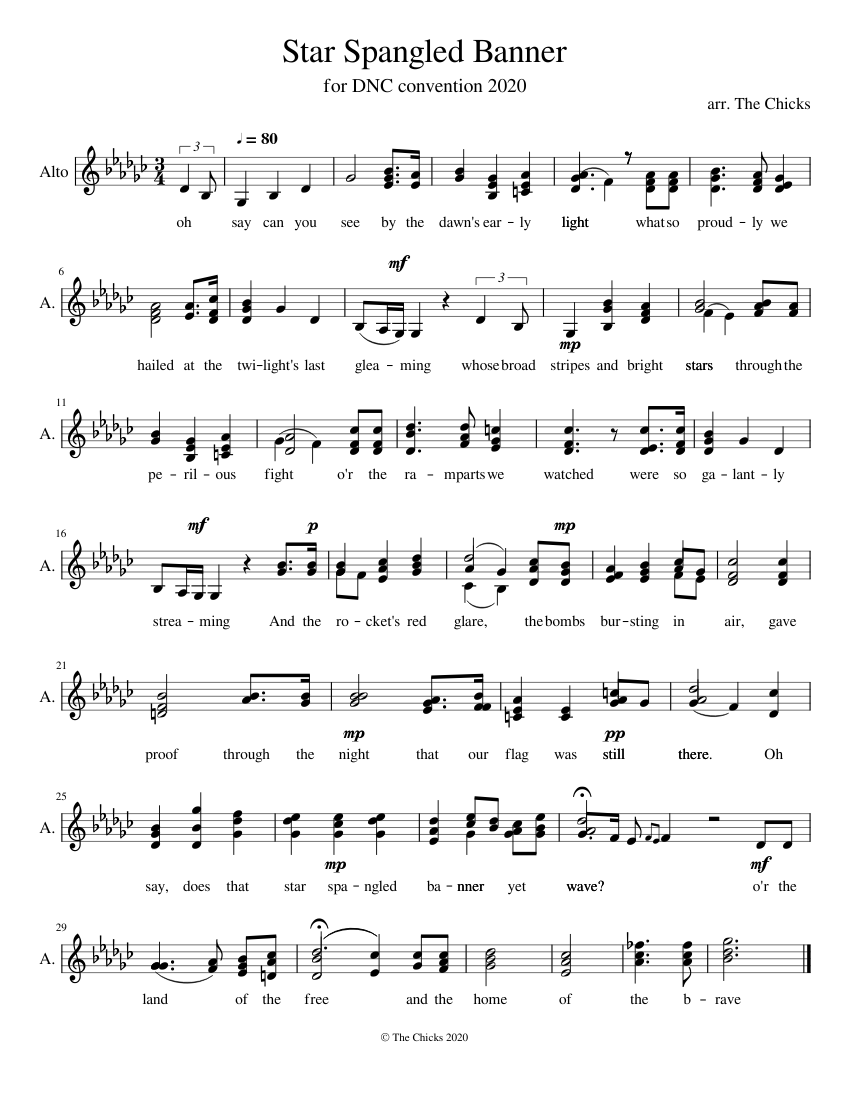 Star Spangled Banner Sheet Music for Soprano, Alto, Mezzo soprano ...