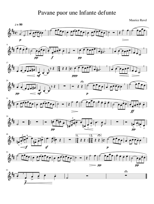 Pavane Pour Une Infante defunte F Horn Solo