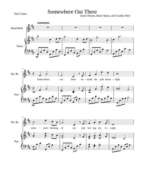 Somewhere out there – James Horner (An American Tale theme) piano with lyrics in D Major