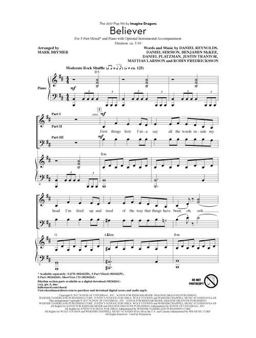 Believer (arr. Mark Brymer) - Imagine Dragons (Choral, 3-Part Mixed)