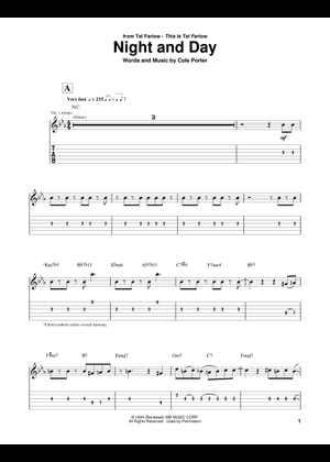 Night And Day Sheet Music with Chords for Guitar (Solo