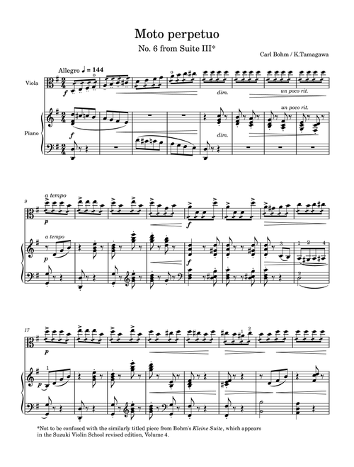 Moto perpetuo: no. 6 from Suite III (Arr. Kiyoshi Tamagawa) - Carl Bohm (Viola and Piano)