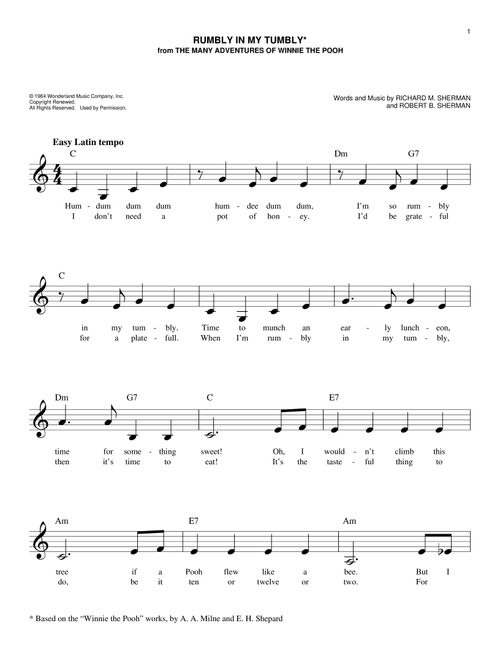 Rumbly In My Tumbly (from The Many Adventures Of Winnie The Pooh) - Robert B Sherman, Richard M Sherman (Easy Lead Sheet - Fake Book)