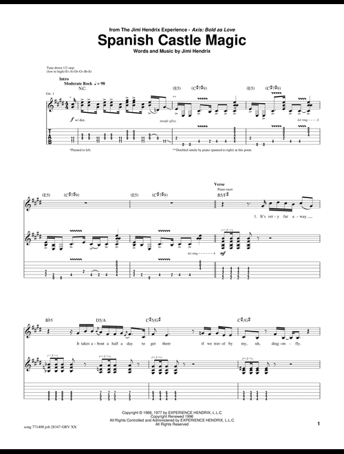Spanish Castle Magic - Jimi Hendrix, Greg Koch, Yngwie Malmsteen (Guitar Tab)