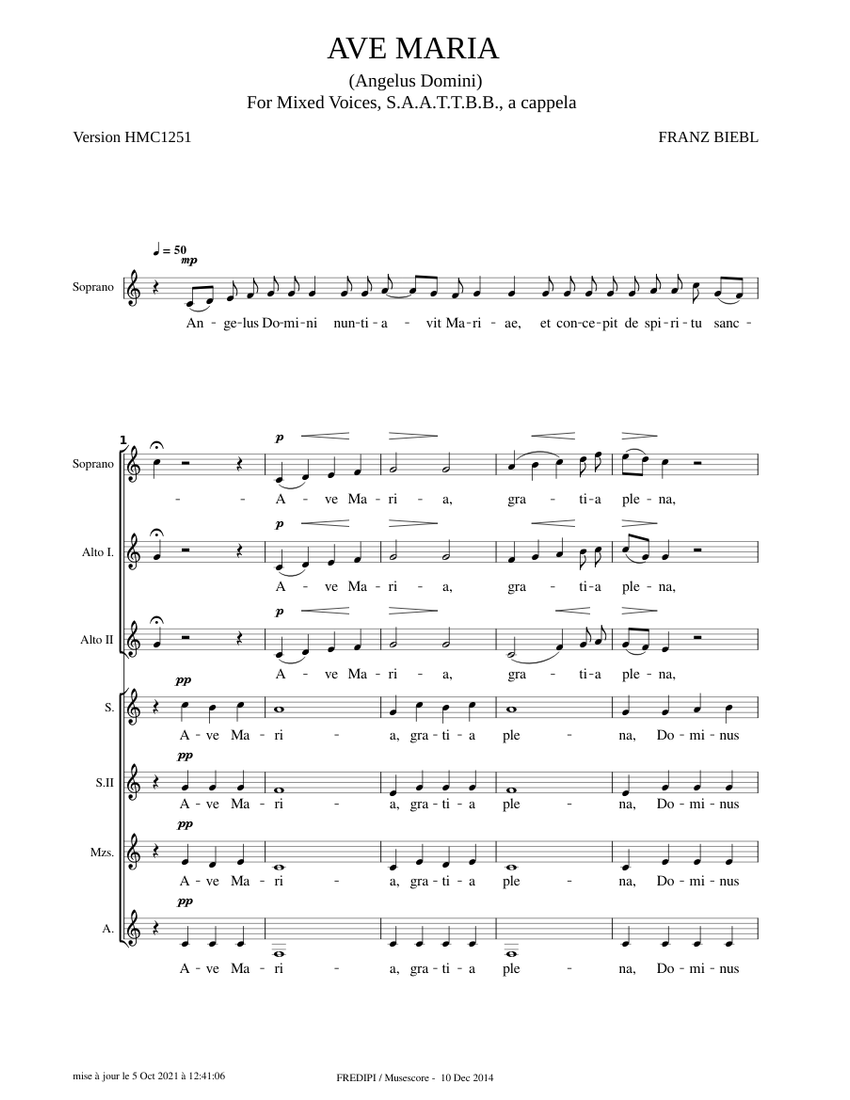 Ave Maria – Franz Biebl Sheet Music for Soprano, Alto, Female, Mezzo ...