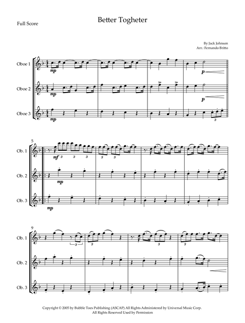 Better Together (Arr. Fernando Britto) - Jack Johnson (Woodwind Ensemble)