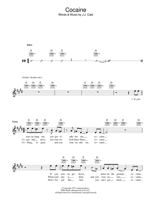Cocaine - Eric Clapton, J.J. Cale (Lead Sheet - Fake Book)