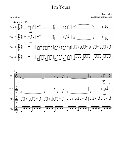 I'm Yours - Jason Mraz. Flute Quartet