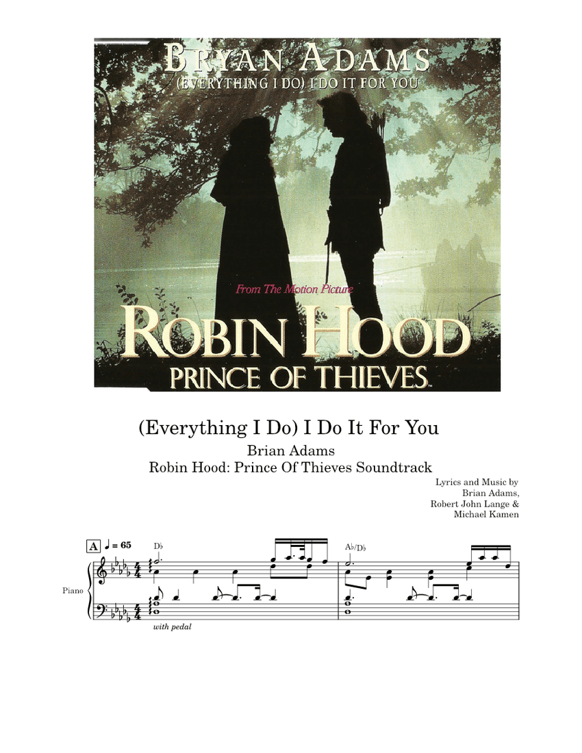 (Everything I Do) I Do It For You – Bryan Adams Sheet Music with Chords ...