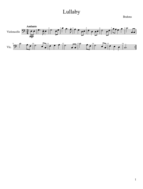 Lullaby easy cello