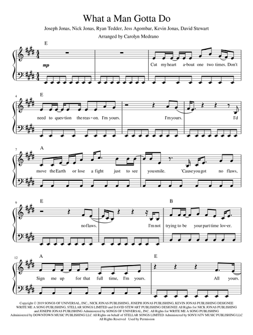 What A Man Gotta Do (Arr. Carolyn Medrano) - Jonas Brothers (Piano Vocal)