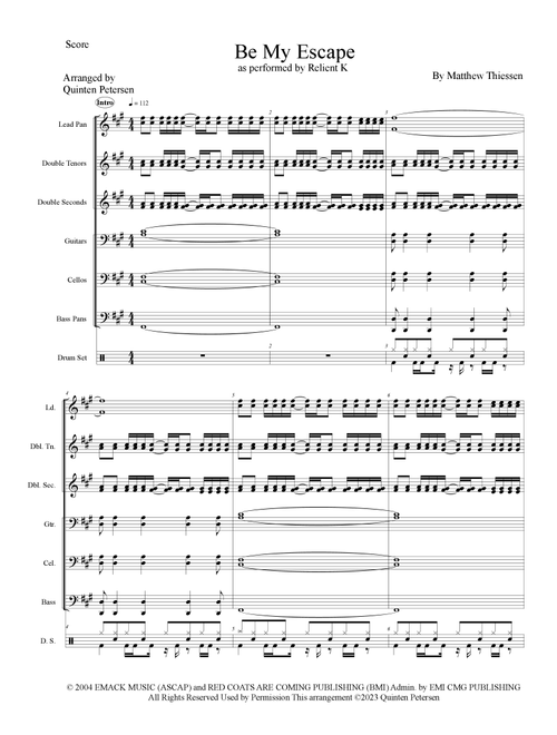 Be My Escape (Arr. Quinten Petersen) - Relient K (Steel Drum Band)