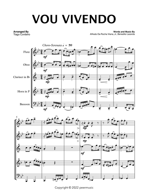 Vou Vivendo (Arr. Tiago Cordeiro) - Benedito Lacerda, Alfredo Da Rocha Viana, Jr (Woodwind Ensemble)