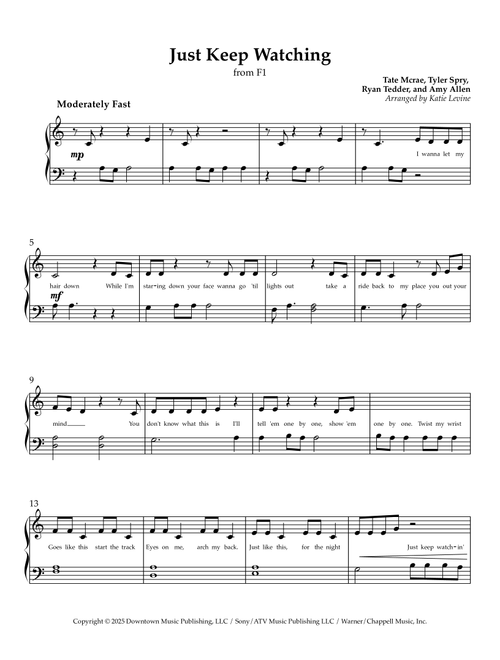 Just Keep Watching (Arr. Katie Levine) - Tate McRae (Easy Piano)