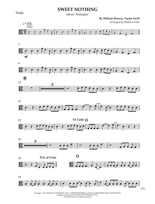 Sweet Nothing (Arr. Matheus Felix) - Taylor Swift (Viola Solo)