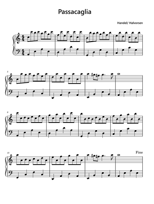 Passacaglia (Arr. Funtom) - George Frederik Handel (Easy Piano)