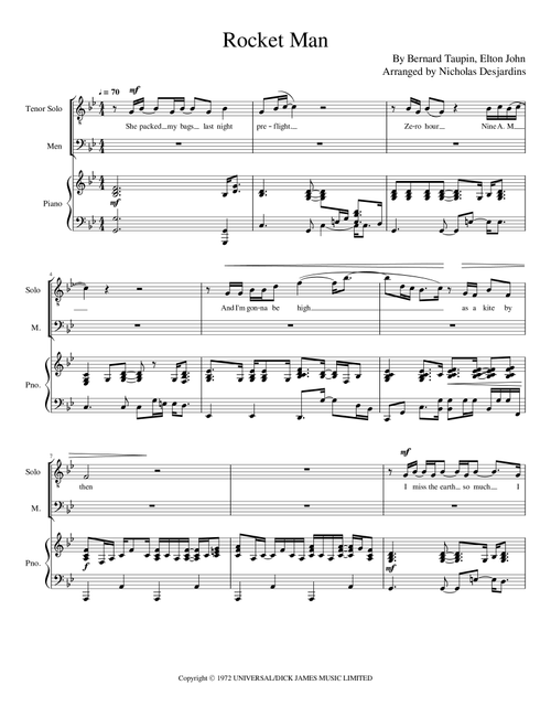 Rocket Man (i Think It's Gonna Be A Long Long Time) (Arr. Nicholas Desjardins) - Piano Tribute Players (Vocal Solo)