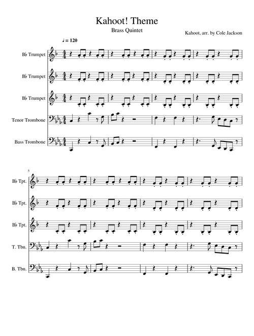 Kahoot Theme - Brass Quintet (3 Tpt, 2 Trm.)