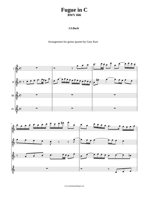 Fugue in C, BWV 846 for Guitar Quartet