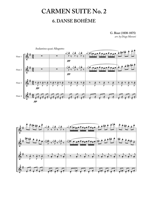Gypsy Dance from "Carmen Suite No. 2" for Flute Quartet (Arr. Diego Marani) - G. Bizet (Woodwind Ensemble)