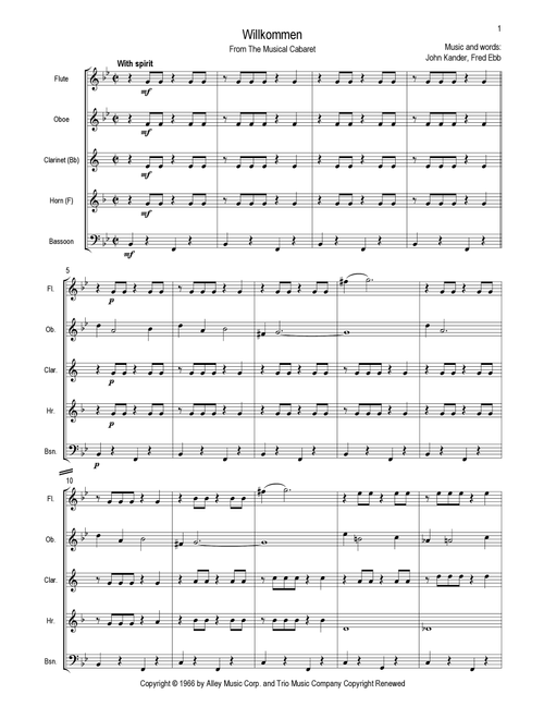 Willkommen (Arr. Edition Maulwurf) - John Kander, Fred Ebb (Woodwind Ensemble)
