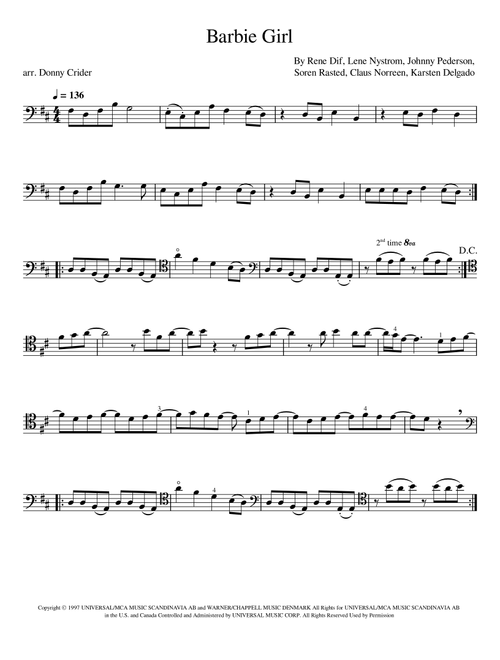 Barbie Girl (Arr. William "Donny" Crider) - Aqua (Cello Solo)