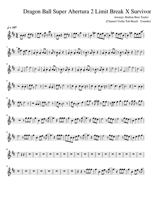 Dragon Ball Super Abertura 2 Limit Break X Survivor (Channel Violin Tab Brazil - Youtube)