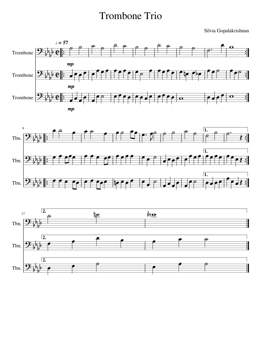 Trombone Trio Sheet Music for Trombone (Brass Trio) | MuseScore.com