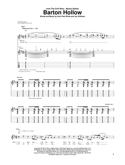 Barton Hollow - The Civil Wars (Guitar Tab)