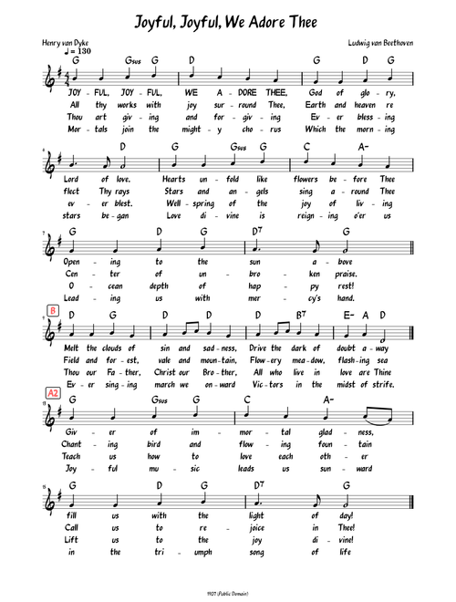Joyful, Joyful, We Adore Thee (Lead sheet with lyrics )