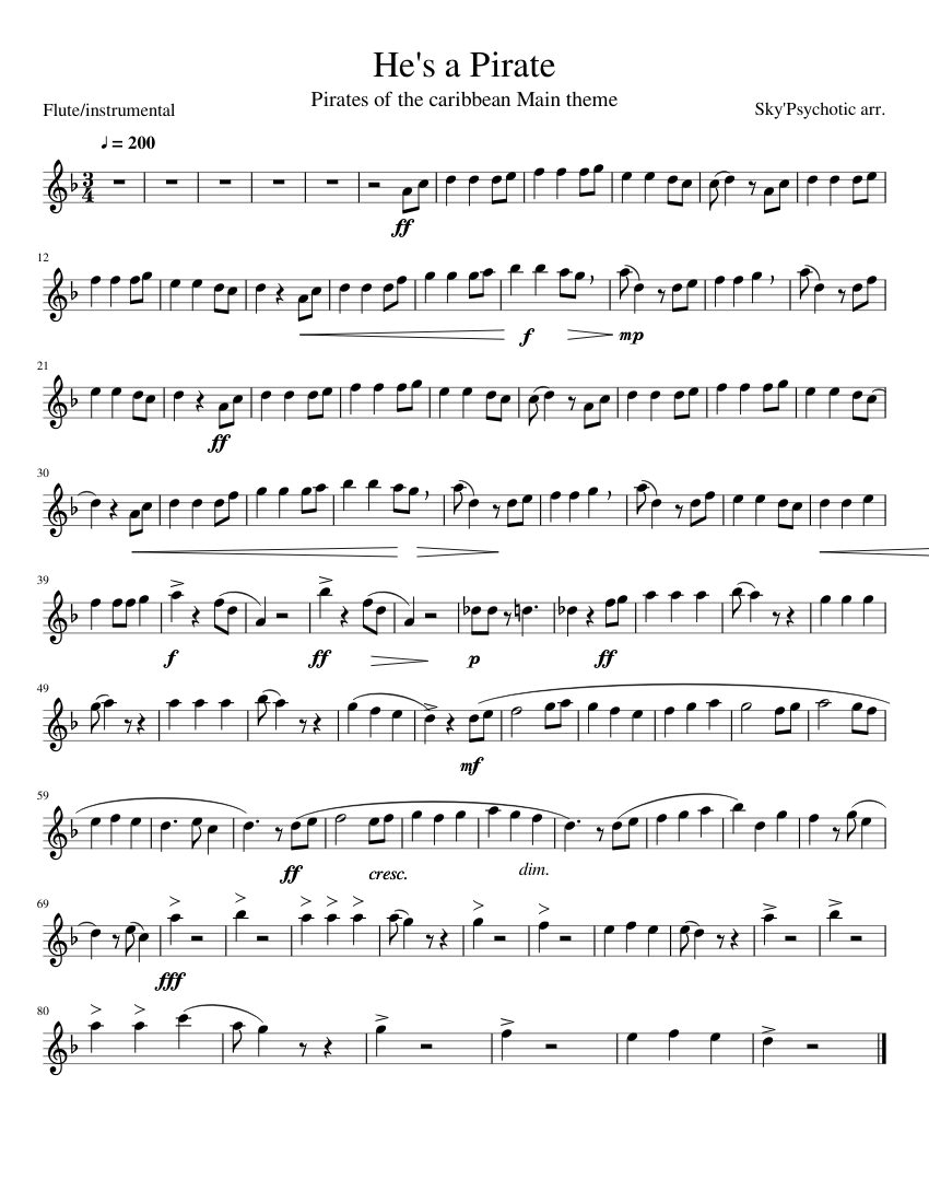 Pirates of the Caribbean Main theme Sheet music for Flute (Solo